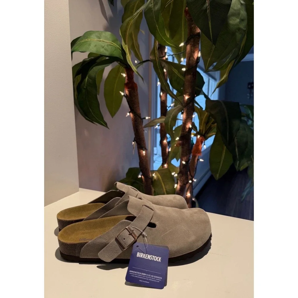Birkenstock Boston Soft Footbed Suede Clogs Clay Gray Mens 44 L13 M11 NEW - Picture 3 of 4